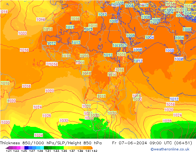 Thck 850-1000 hPa ECMWF Fr 07.06.2024 09 UTC