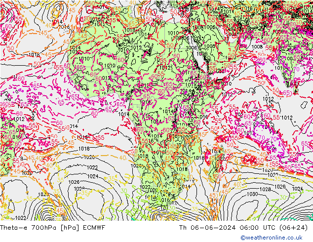 Theta-e 700гПа ECMWF чт 06.06.2024 06 UTC