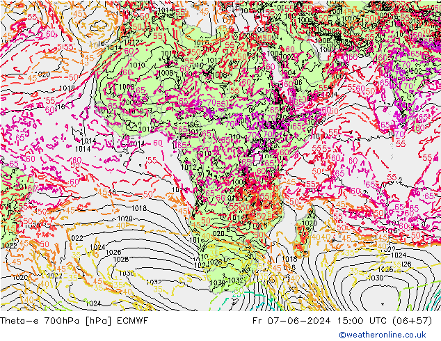 Theta-e 700hPa ECMWF vie 07.06.2024 15 UTC