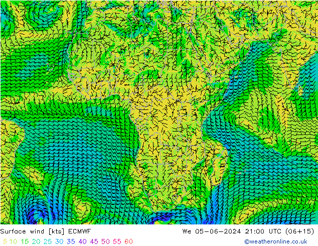 Viento 10 m ECMWF mié 05.06.2024 21 UTC