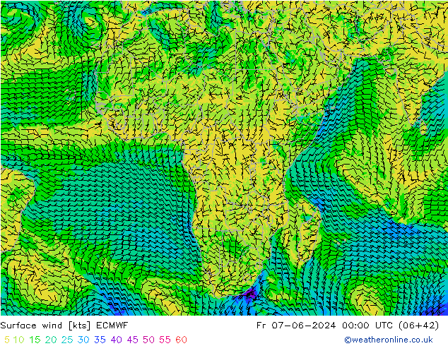 Surface wind ECMWF Fr 07.06.2024 00 UTC