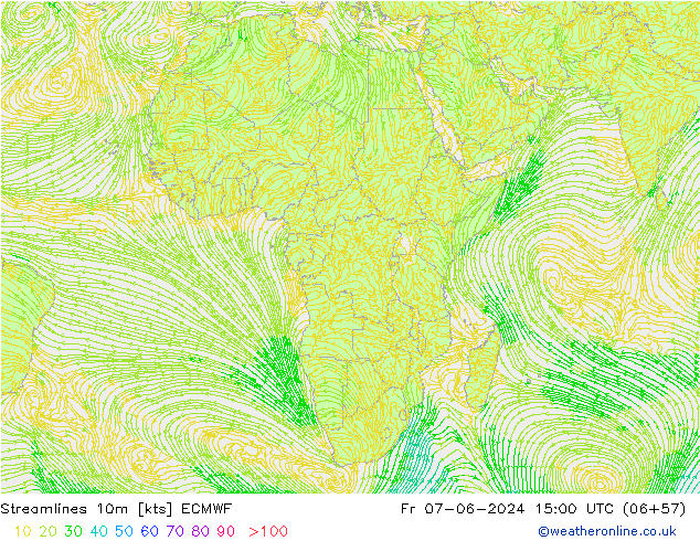 Streamlines 10m ECMWF Pá 07.06.2024 15 UTC