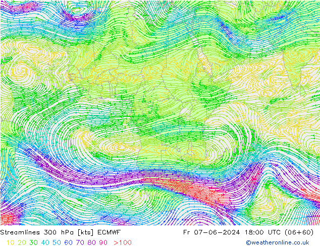 ветер 300 гПа ECMWF пт 07.06.2024 18 UTC