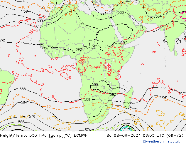 Height/Temp. 500 hPa ECMWF Sa 08.06.2024 06 UTC