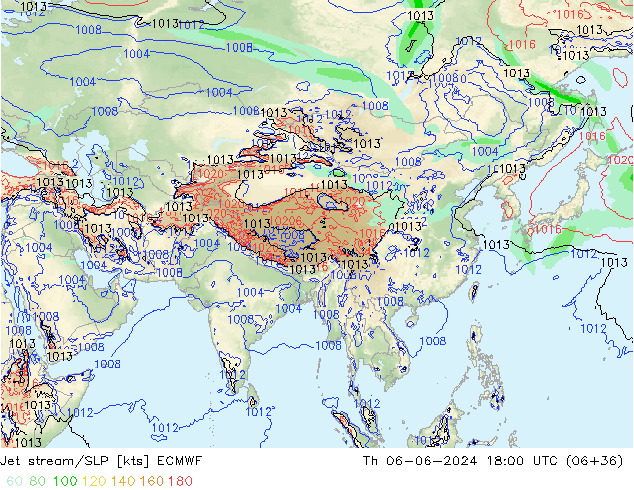 Jet stream/SLP ECMWF Th 06.06.2024 18 UTC