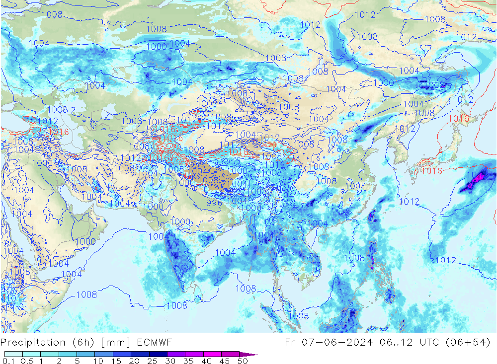 Z500/Rain (+SLP)/Z850 ECMWF Fr 07.06.2024 12 UTC