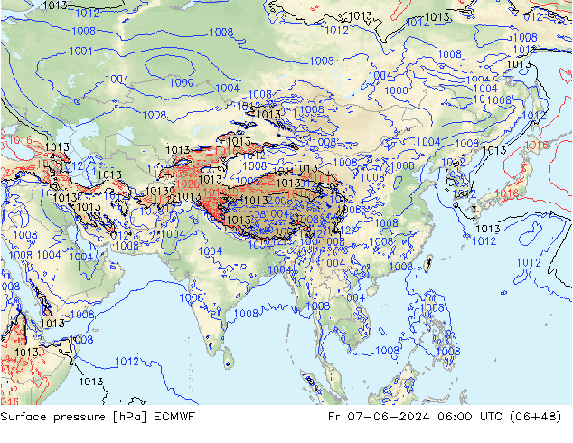 Pressione al suolo ECMWF ven 07.06.2024 06 UTC