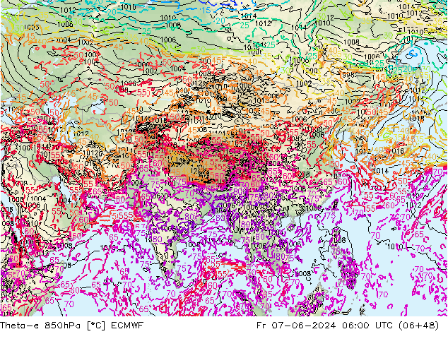 Theta-e 850hPa ECMWF Fr 07.06.2024 06 UTC