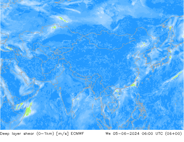 Deep layer shear (0-1km) ECMWF ср 05.06.2024 06 UTC