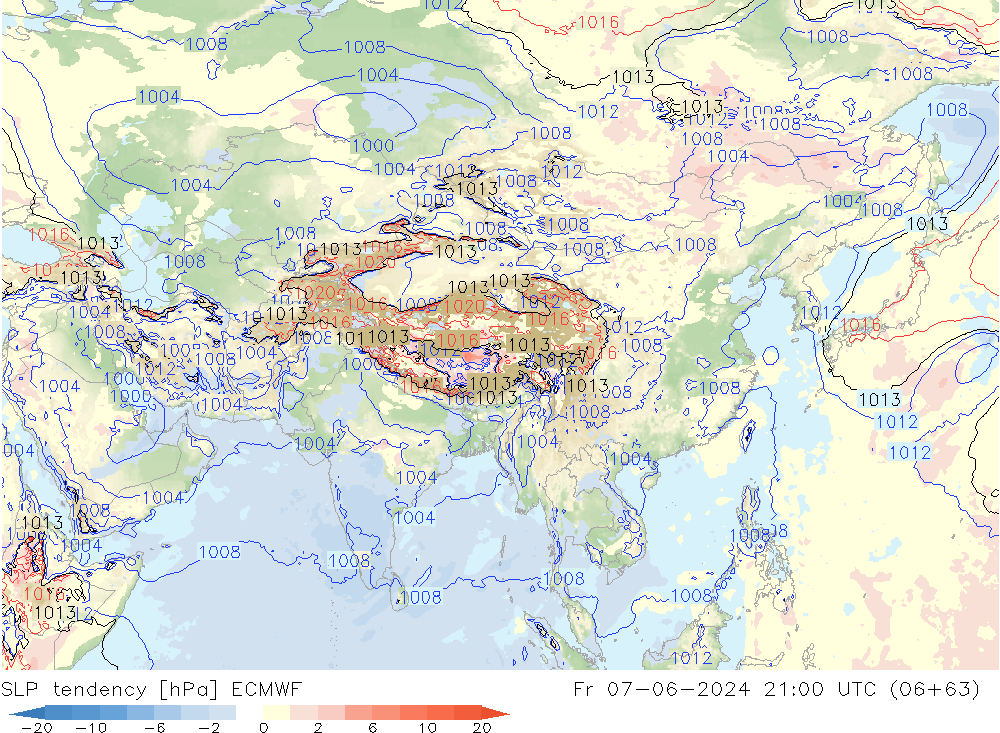 SLP tendency ECMWF Fr 07.06.2024 21 UTC