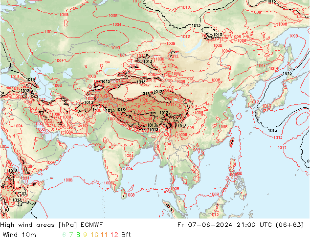 High wind areas ECMWF Fr 07.06.2024 21 UTC