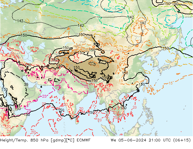 Height/Temp. 850 гПа ECMWF ср 05.06.2024 21 UTC