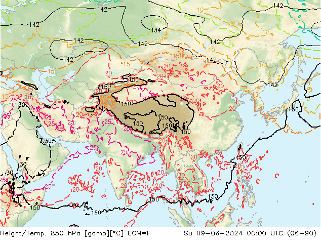 Height/Temp. 850 hPa ECMWF Dom 09.06.2024 00 UTC