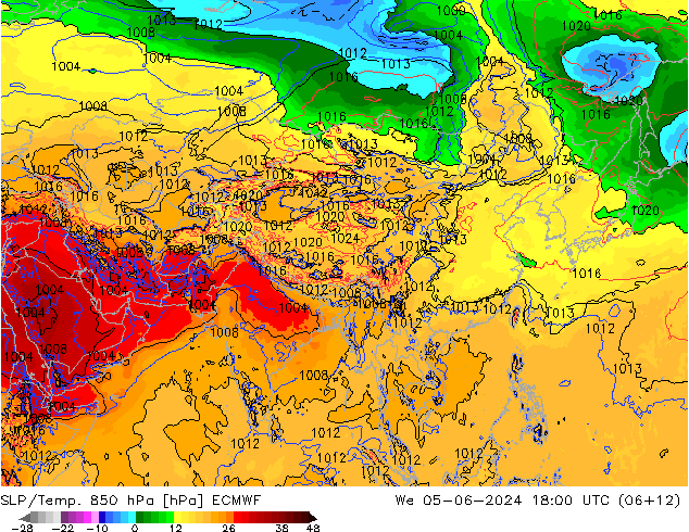 850 hPa Yer Bas./Sıc ECMWF Çar 05.06.2024 18 UTC