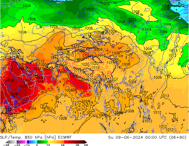 SLP/Temp. 850 hPa ECMWF Su 09.06.2024 00 UTC