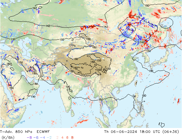 T-Adv. 850 hPa ECMWF Th 06.06.2024 18 UTC