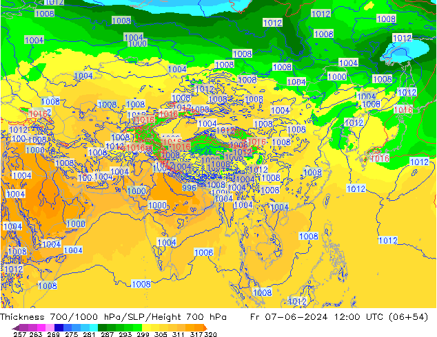 700-1000 hPa Kalınlığı ECMWF Cu 07.06.2024 12 UTC