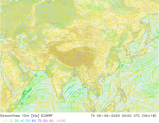 Linha de corrente 10m ECMWF Qui 06.06.2024 00 UTC