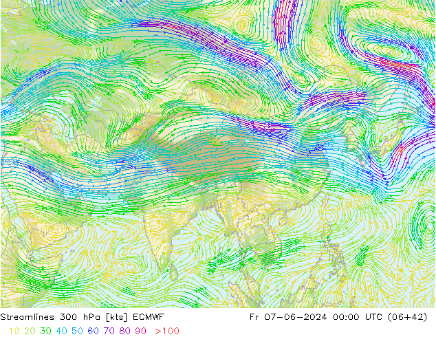 Ligne de courant 300 hPa ECMWF ven 07.06.2024 00 UTC