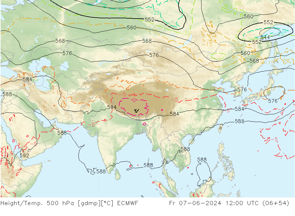 Z500/Rain (+SLP)/Z850 ECMWF Fr 07.06.2024 12 UTC