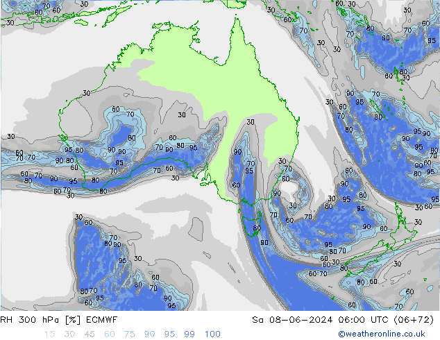 RH 300 hPa ECMWF Sa 08.06.2024 06 UTC