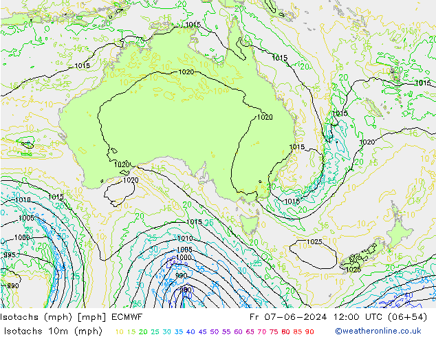 Isotachs (mph) ECMWF пт 07.06.2024 12 UTC