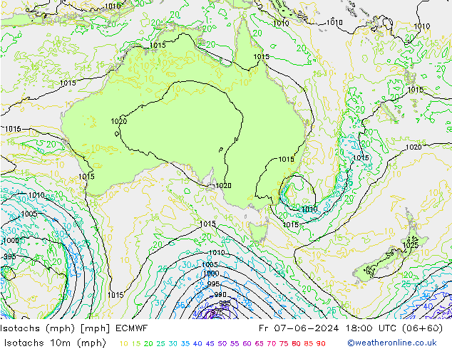 Isotachs (mph) ECMWF Pá 07.06.2024 18 UTC