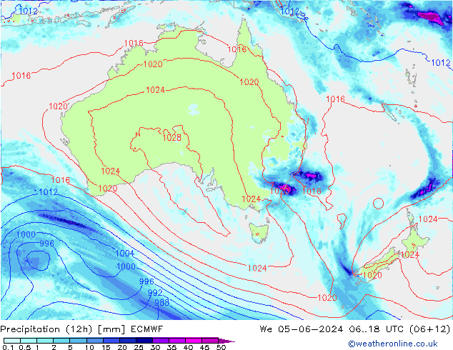 Precipitation (12h) ECMWF St 05.06.2024 18 UTC