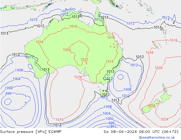 Surface pressure ECMWF Sa 08.06.2024 06 UTC