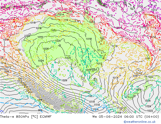 Theta-e 850hPa ECMWF We 05.06.2024 06 UTC