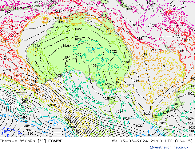 Theta-e 850hPa ECMWF We 05.06.2024 21 UTC