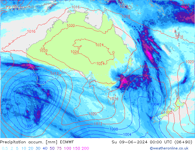 Toplam Yağış ECMWF Paz 09.06.2024 00 UTC