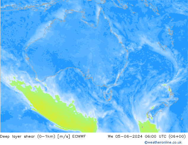 Deep layer shear (0-1km) ECMWF We 05.06.2024 06 UTC