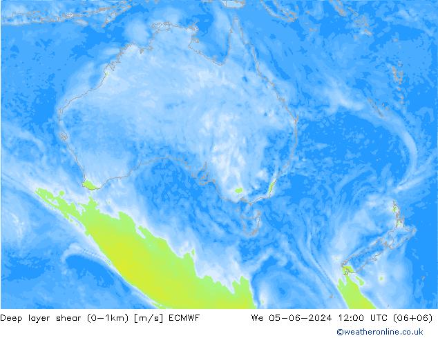 Deep layer shear (0-1km) ECMWF  05.06.2024 12 UTC