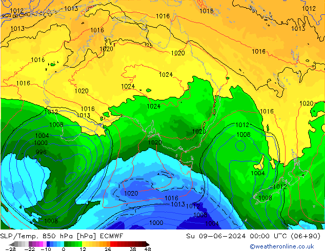 850 hPa Yer Bas./Sıc ECMWF Paz 09.06.2024 00 UTC