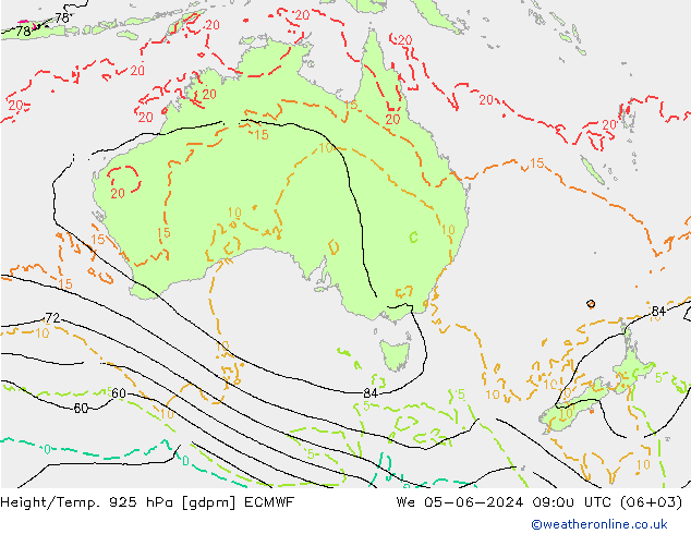 Height/Temp. 925 hPa ECMWF We 05.06.2024 09 UTC