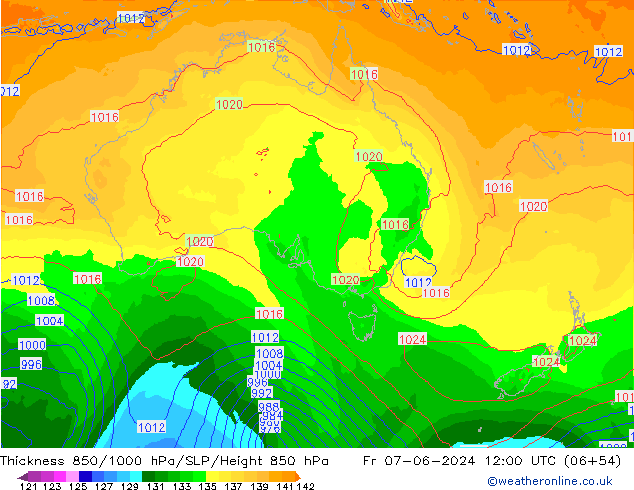 Dikte 850-1000 hPa ECMWF vr 07.06.2024 12 UTC