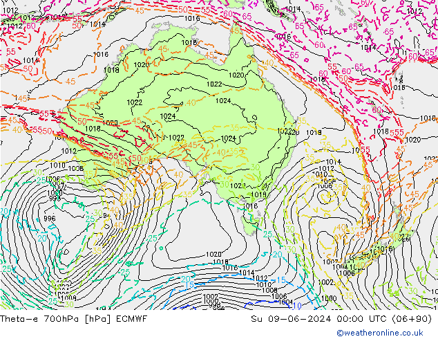 Theta-e 700hPa ECMWF dom 09.06.2024 00 UTC