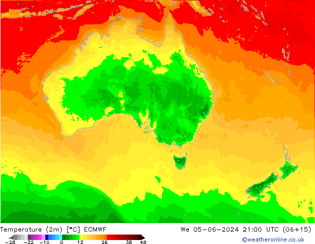 Temperature (2m) ECMWF We 05.06.2024 21 UTC