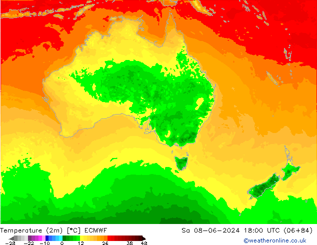 Temperature (2m) ECMWF Sa 08.06.2024 18 UTC