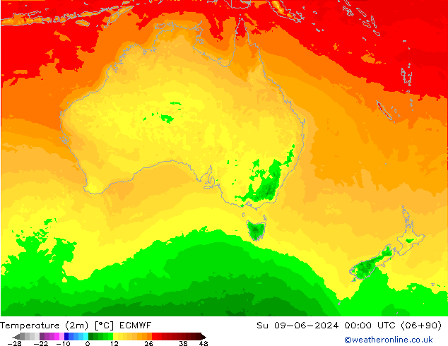 Temperature (2m) ECMWF Su 09.06.2024 00 UTC