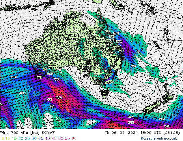 Vento 700 hPa ECMWF Qui 06.06.2024 18 UTC