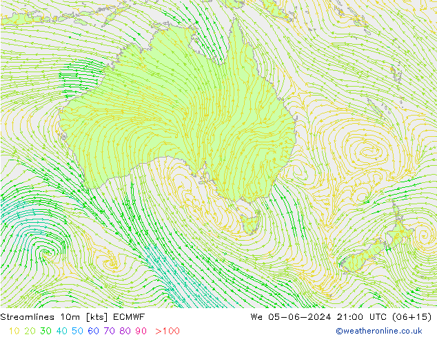 Streamlines 10m ECMWF We 05.06.2024 21 UTC