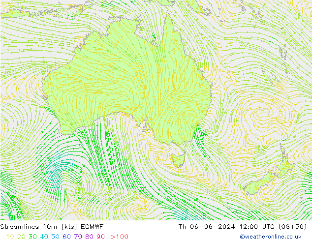 Stromlinien 10m ECMWF Do 06.06.2024 12 UTC