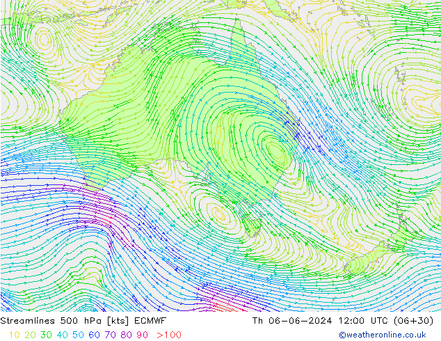 Stromlinien 500 hPa ECMWF Do 06.06.2024 12 UTC