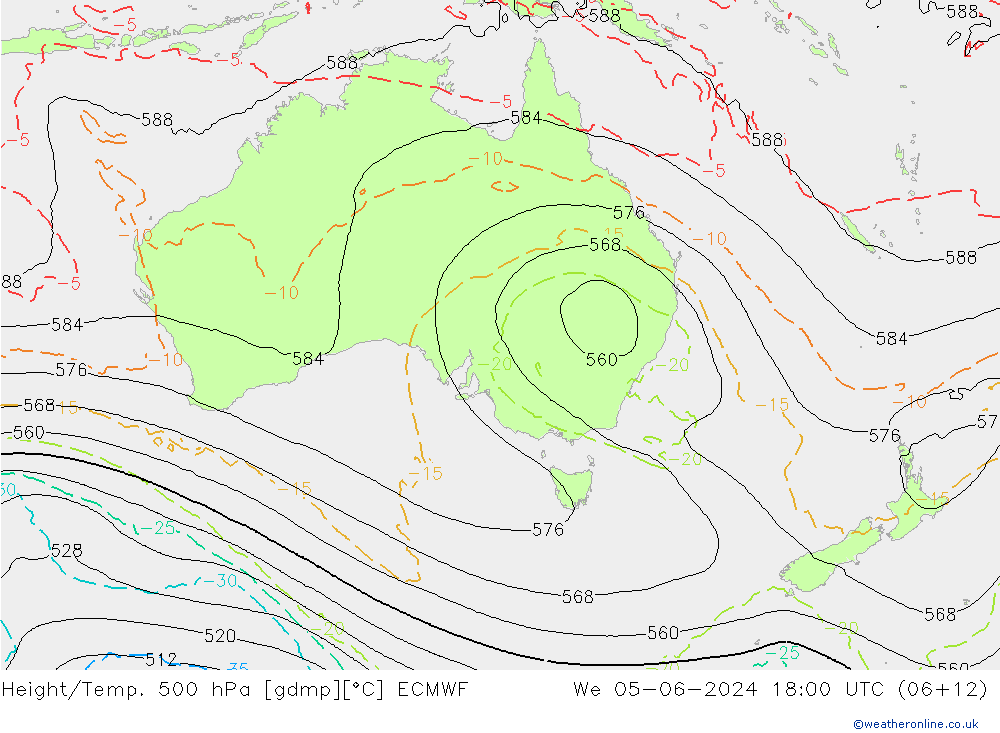 Hoogte/Temp. 500 hPa ECMWF wo 05.06.2024 18 UTC