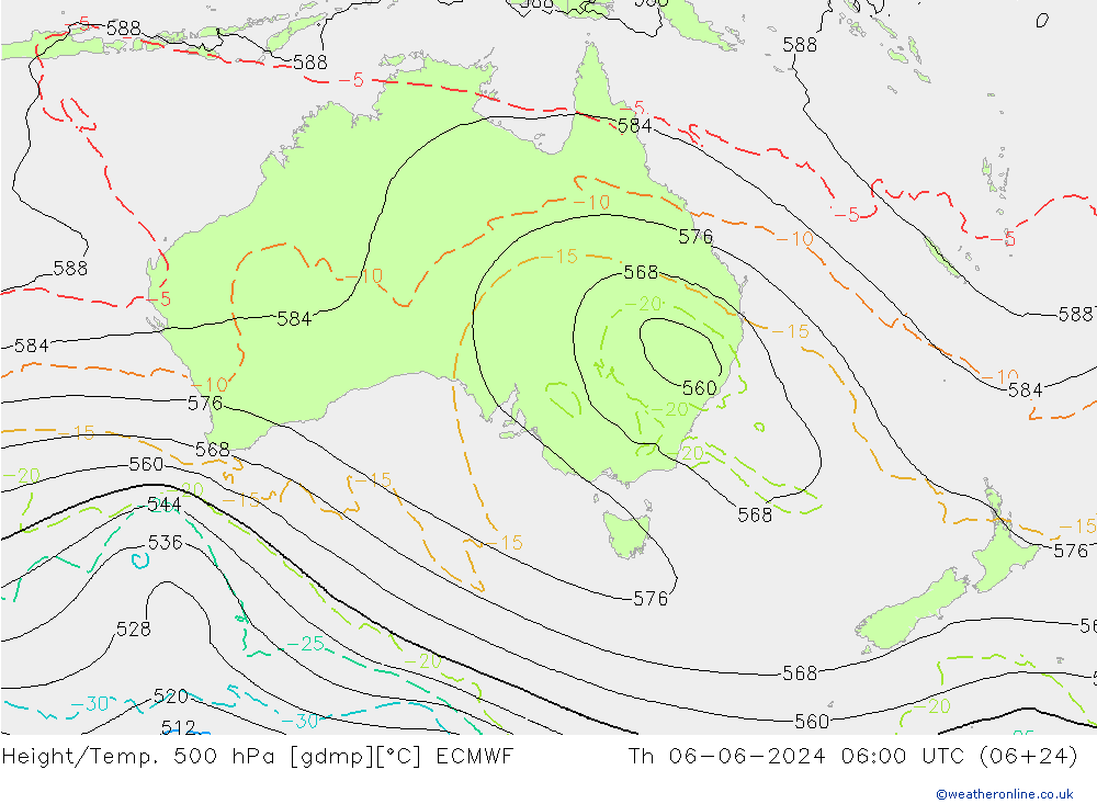 Height/Temp. 500 hPa ECMWF gio 06.06.2024 06 UTC