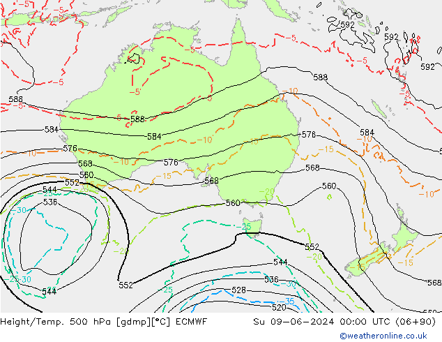 Hoogte/Temp. 500 hPa ECMWF zo 09.06.2024 00 UTC