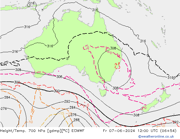 Height/Temp. 700 hPa ECMWF Fr 07.06.2024 12 UTC