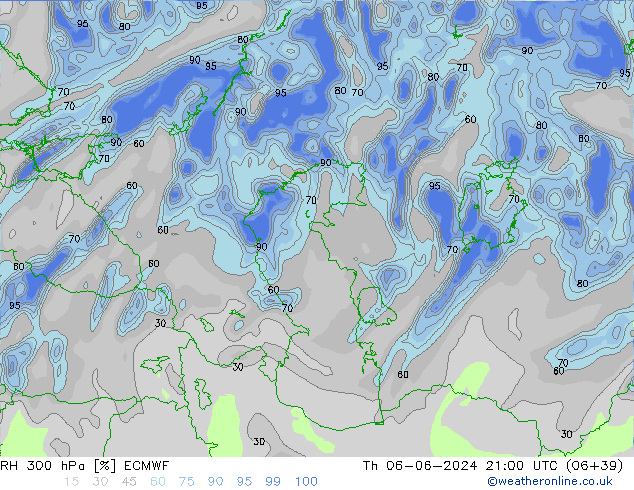 RH 300 hPa ECMWF  06.06.2024 21 UTC